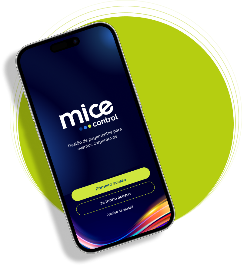 Aplicativo MICE Control — tela de login no smartphone
